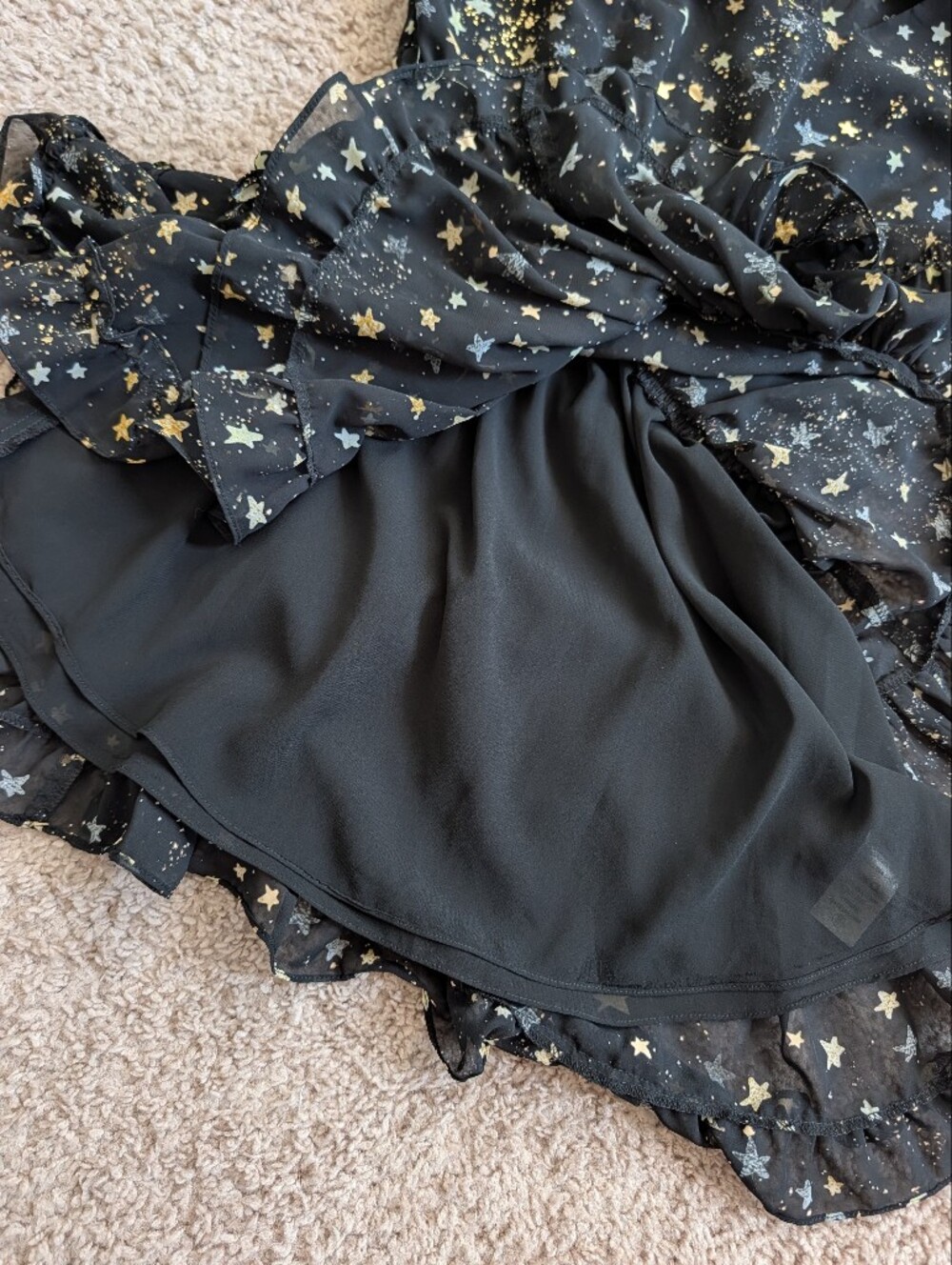 Buddy Love Womens Black Gold Star Zozo Whimsigoth Tiered Mini Dress Size Medium - Picture 6 of 11